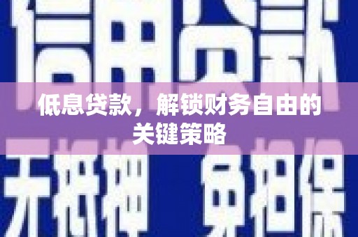 邯郸低息贷款，解锁财务自由的关键策略